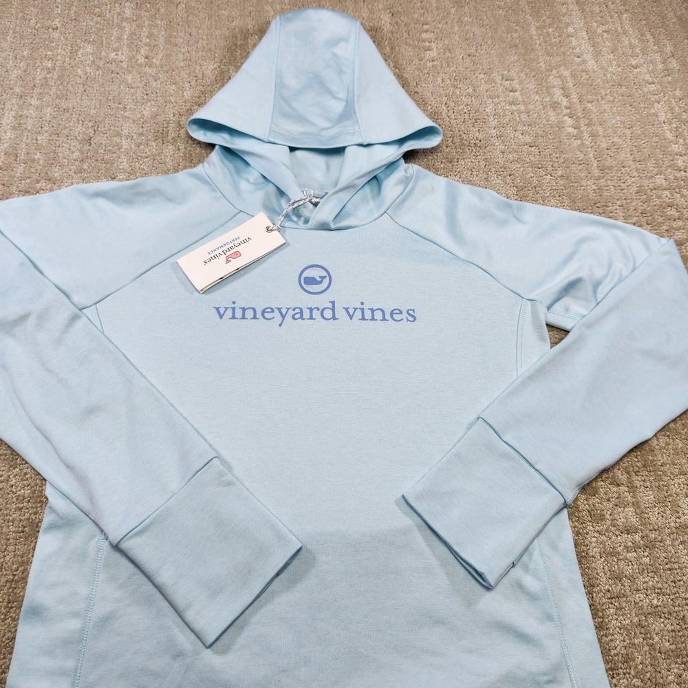 Vineyard Vines Performance Hoodie Girls Large Brushed Terry Sky Heather Blue